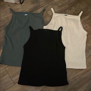 Women's Ribbed Tank Tops - Black, White, Green